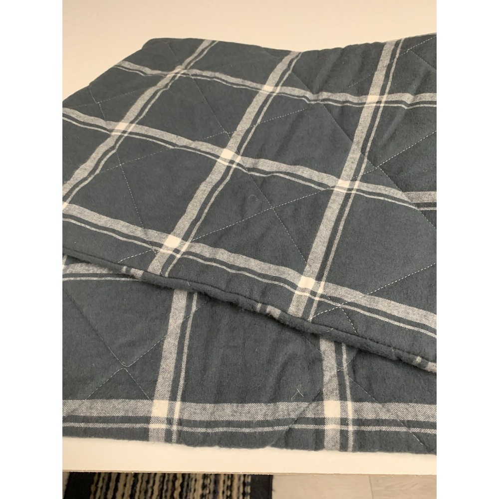 The Company Store Slate Blue and White Plaid Quilted Pillow Sham